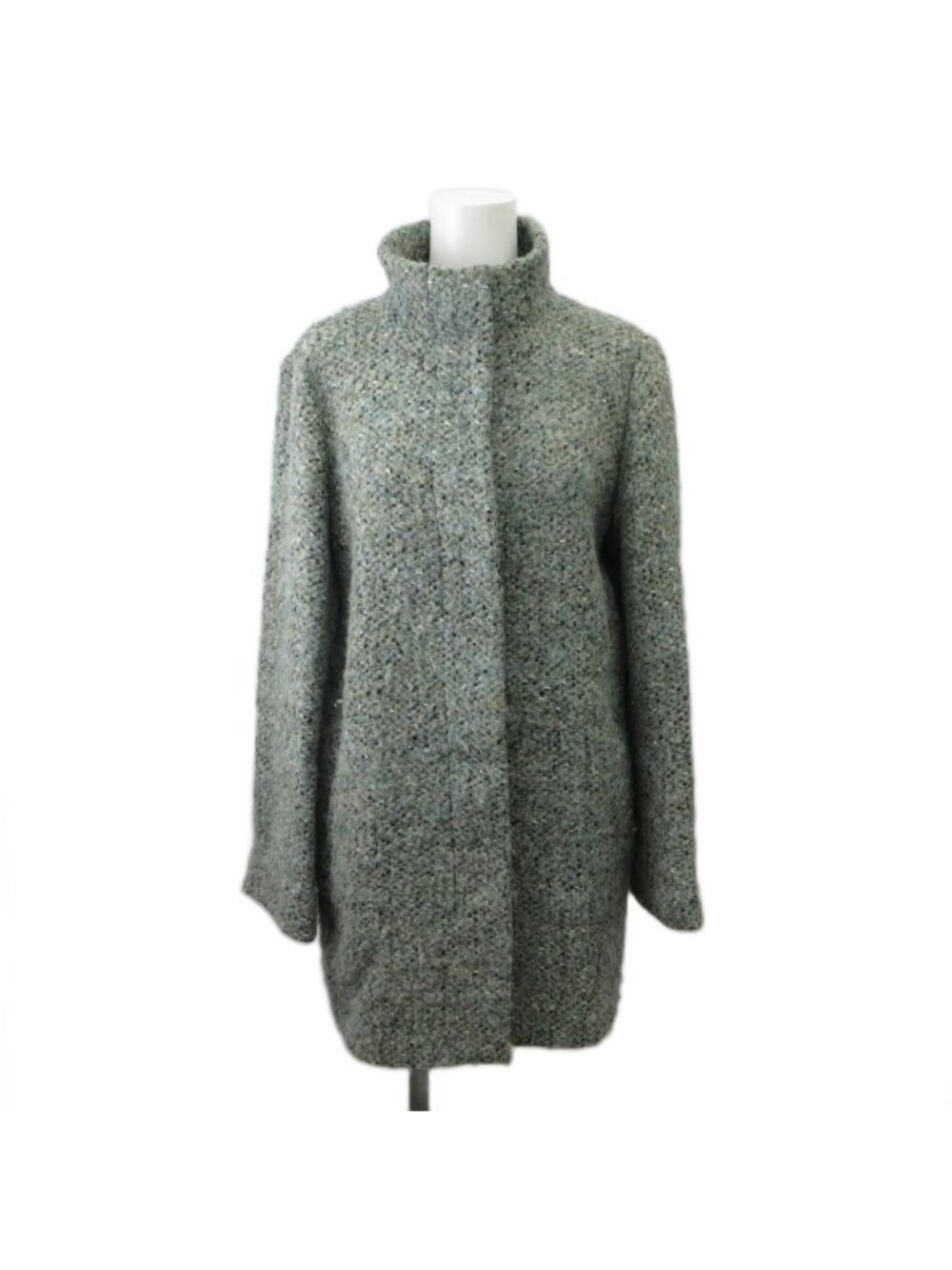 Max Mara Studio Stand Color Coat Wool 36 Green Tweed Long Sleeve Mid Length Pp